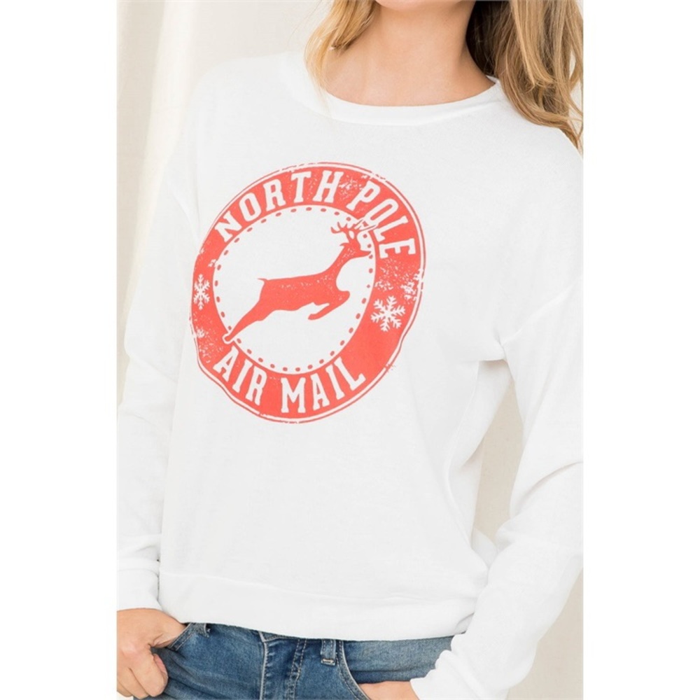 North Pole Air Mail long sleeve crew neck Print Top - Picture 10 of 11